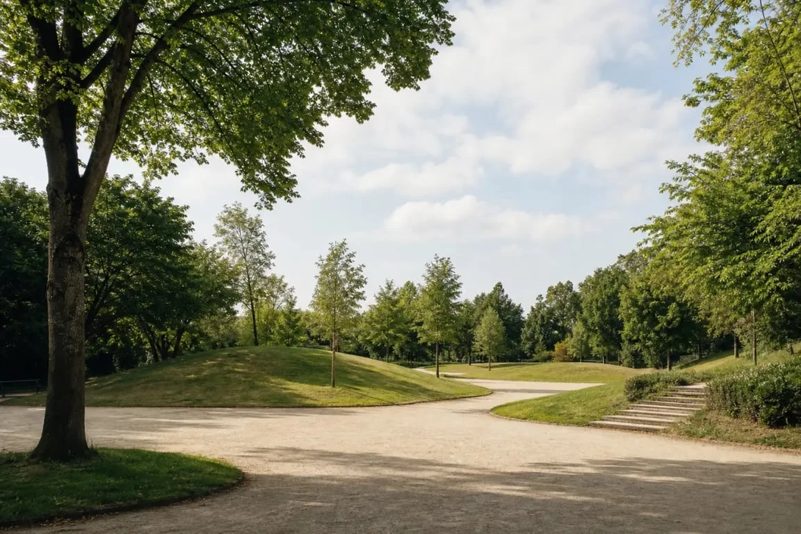 Parc de Bréquigny à Rennes avec allées sablées et grands arbres
