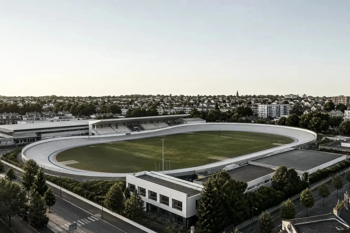 Vélodrome Rennes, vue du Stade du Commandant Bougouin avec sa piste cycliste et ses tribunes