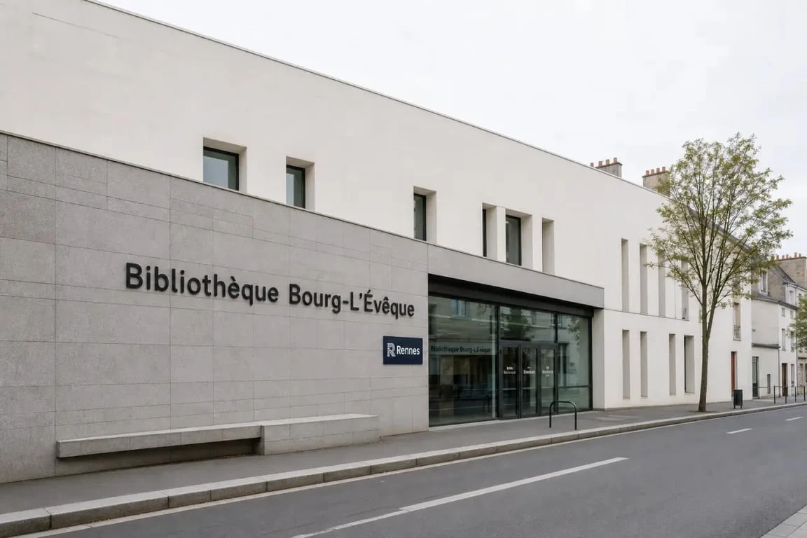 Bibliothèque Bourg-L'Évêque à Rennes, vue extérieure pour repérer la bibliothèque Bourg-L'Évêque