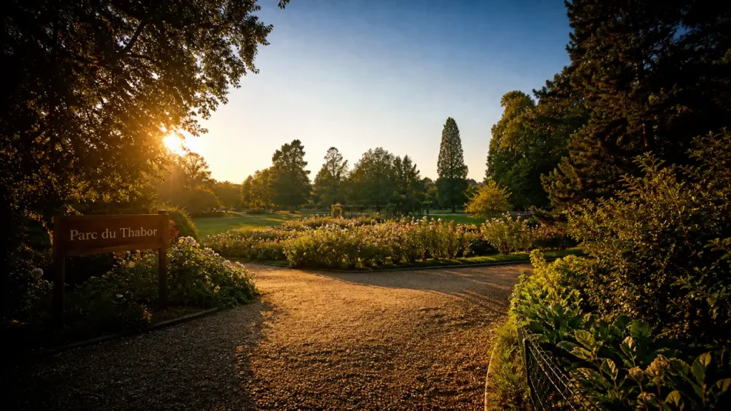 Jardin Rennes inspiré du Thabor à Rennes : allées ombragées et roseraie