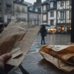Que faire Rennes : main avec plan et ticket, galette-saucisse au marché des Lices