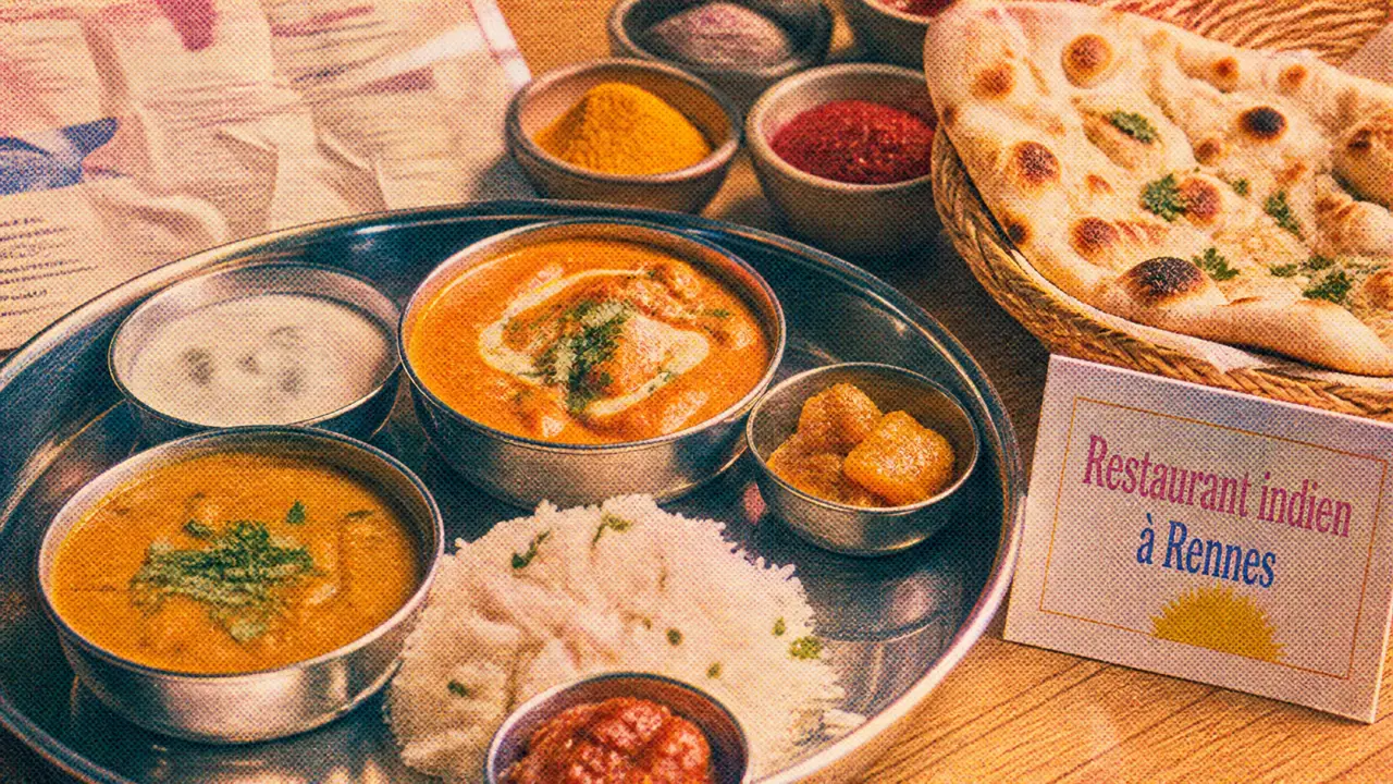 Thali indien au restaurant indien rennes, naans et curry