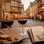 Tables bistrot dans les restaurants rue nantaise Rennes, verres de vin et carte courte