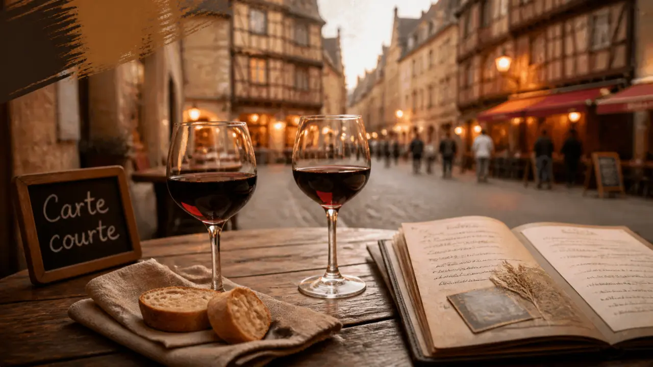 Tables bistrot dans les restaurants rue nantaise Rennes, verres de vin et carte courte