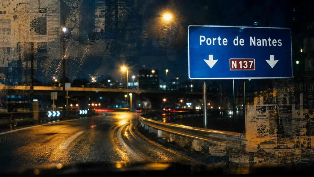 Sorties rocade Rennes : porte de Nantes, vue nocturne de l’échangeur