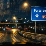 Sorties rocade Rennes : porte de Nantes, vue nocturne de l’échangeur