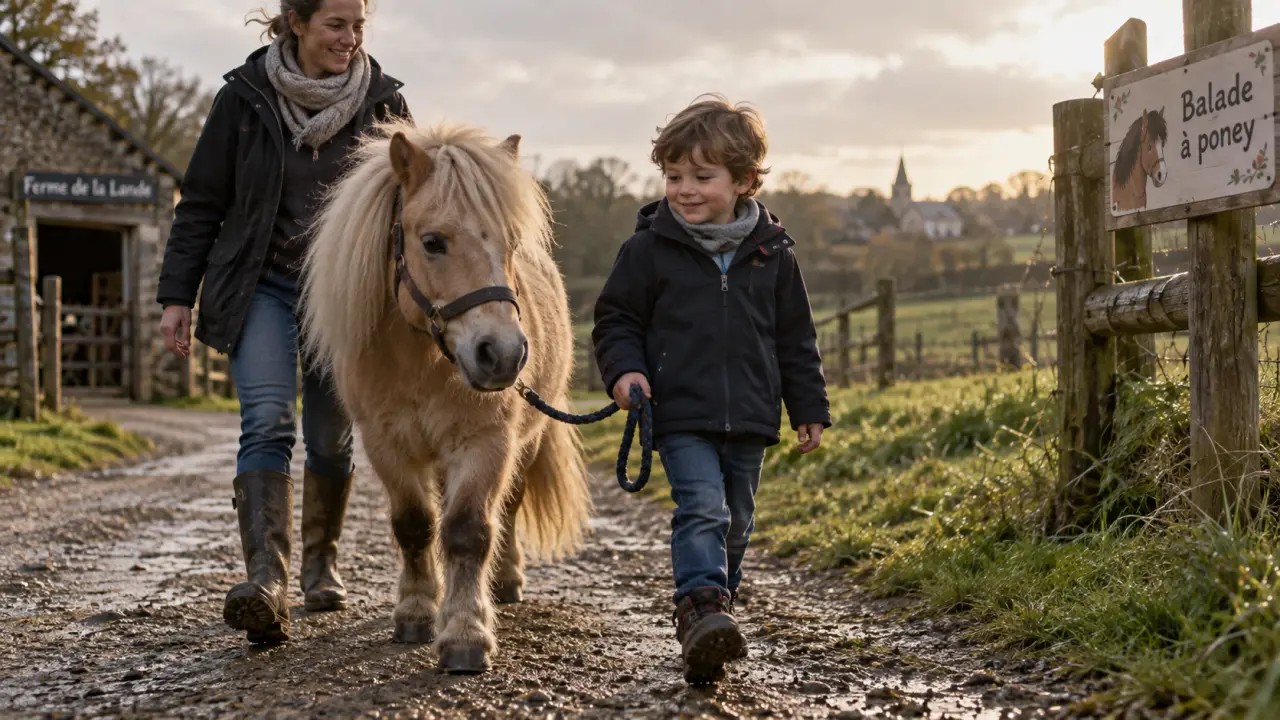 Balade poney rennes : enfant avec poney près de Liffré