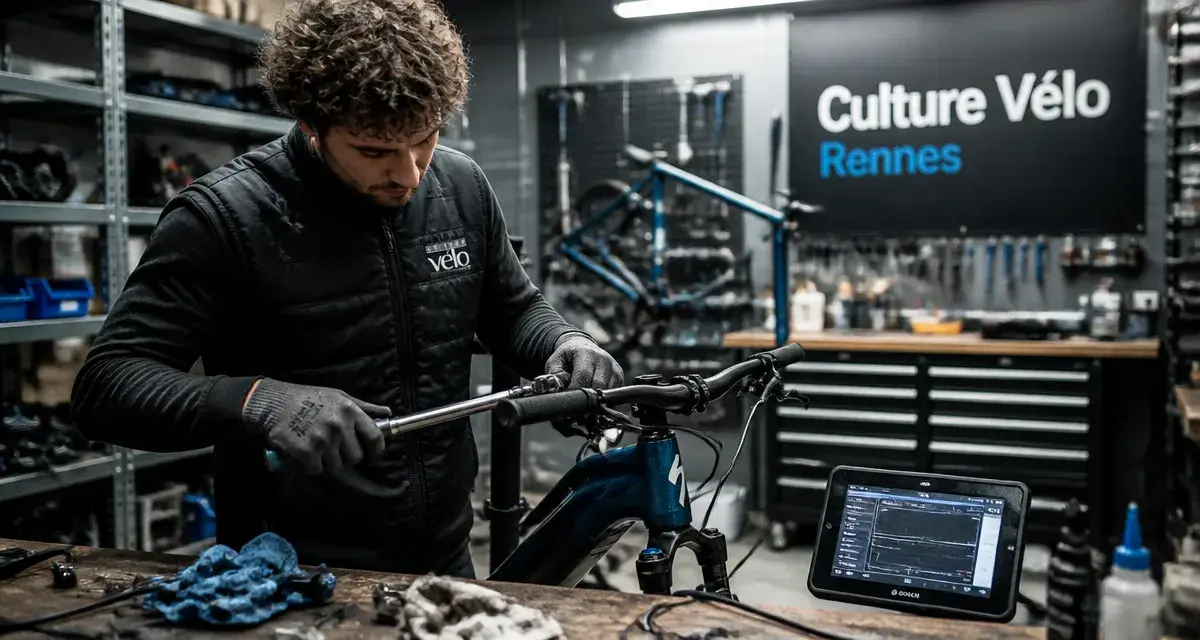 Culture velo rennes : technicien règle un vélo électrique en atelier
