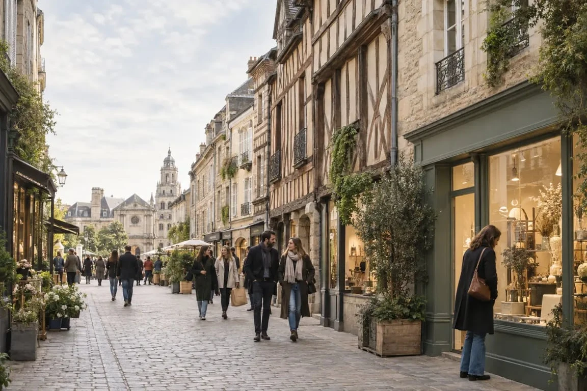 Rennes boutiques dans une rue commerçante du centre historique