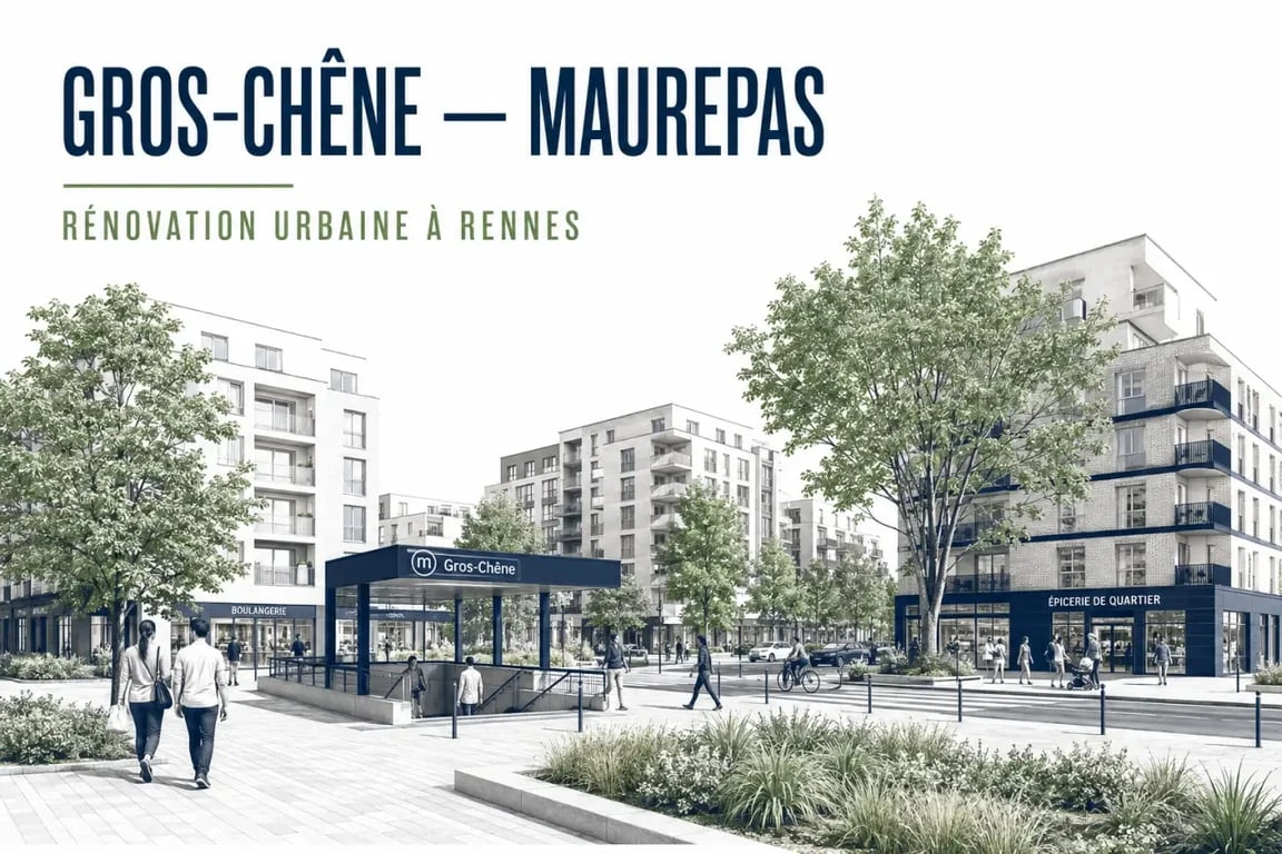 Gros Chêne Rennes : vue éditoriale du quartier Maurepas en transformation avec métro, logements rénovés et commerces