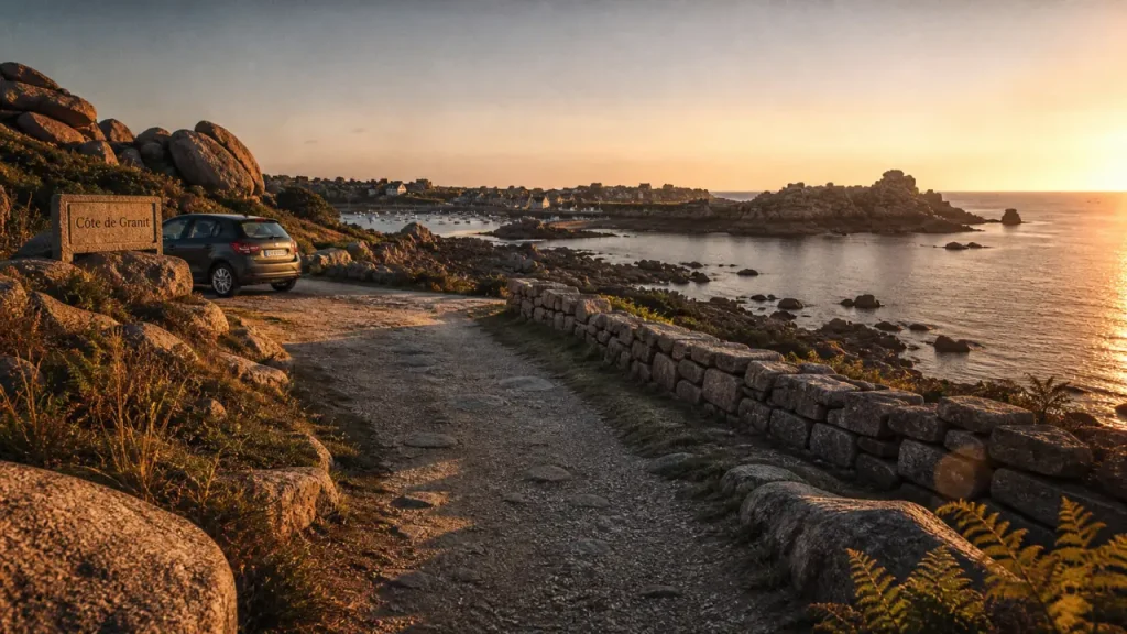 Itinéraire en Bretagne : côte de granit rose, sentier côtier.