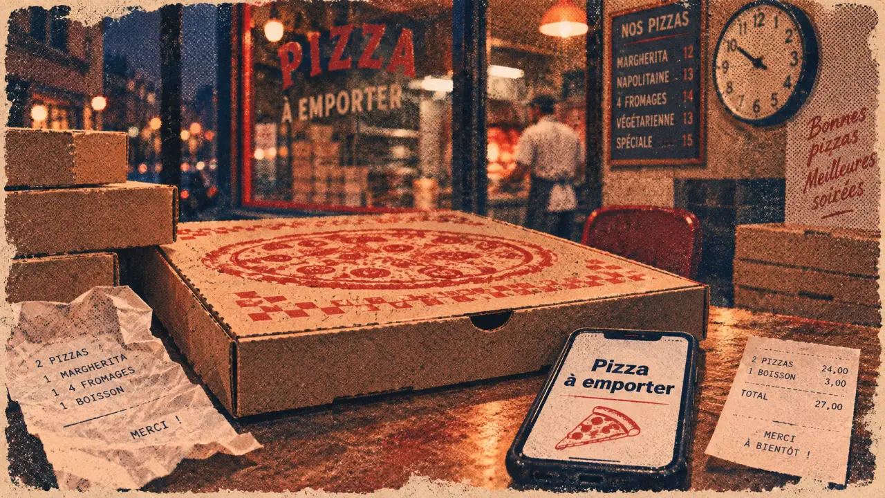 Pizzeria Rennes : pizza à emporter entre cartons et commande papier