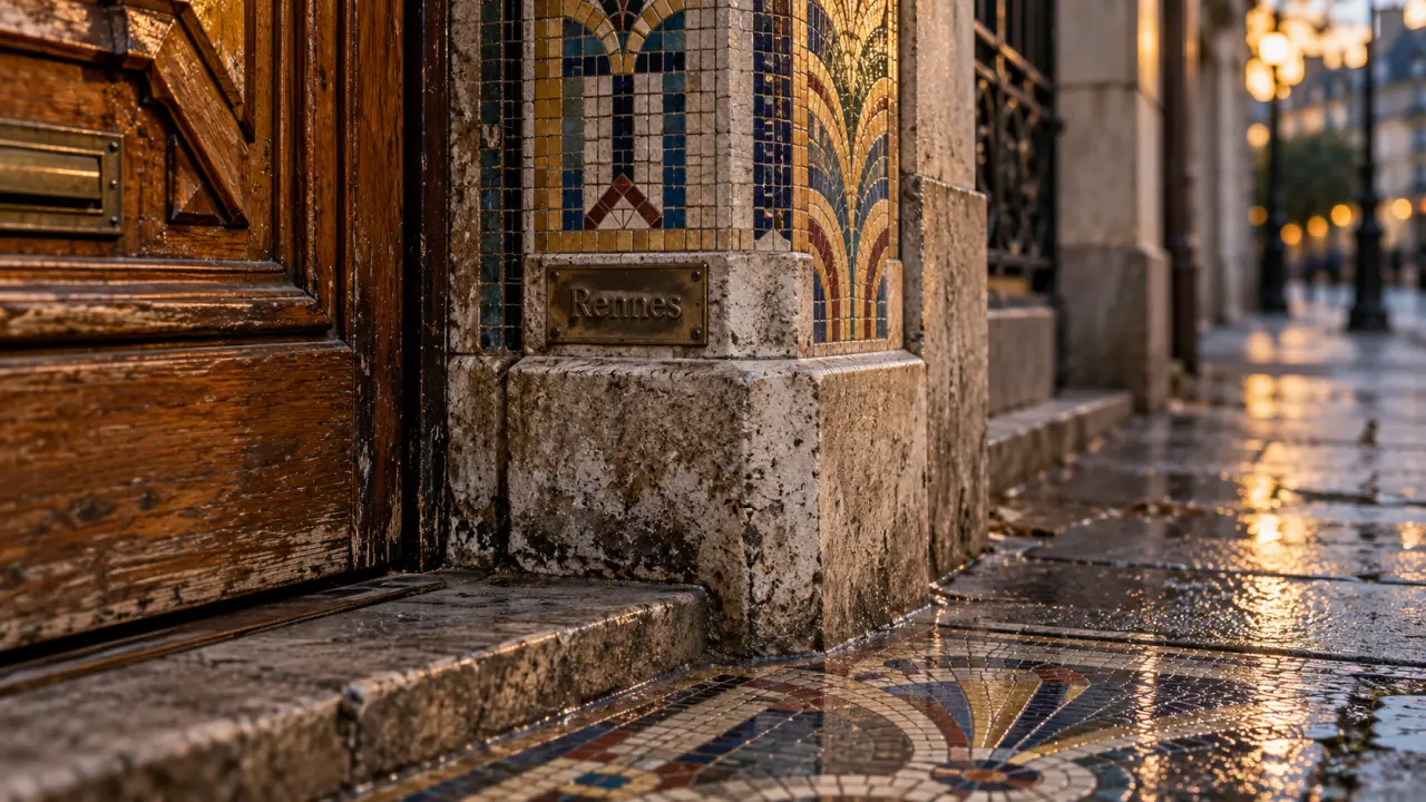Lieux insolites autour de Rennes : façade avec mosaïques colorées